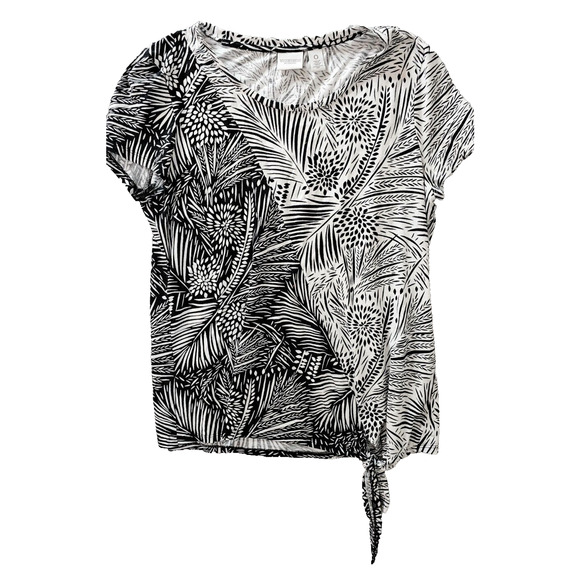 Chico's Weekends White Black Fern Tee Shirt Side Waist Tie Sz 0 XS Small - Picture 1 of 3